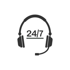 24 hour call center icon. Vector illustration, flat design.