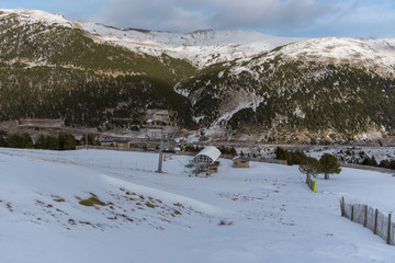 Ski station in the mountains of Grandvalira, Grau Roig, Andorra