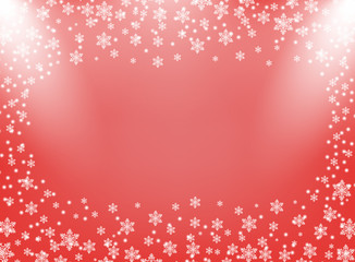 Frame vector Christmas and New year. Red isolated background with white snowflakes with space for text. Greeting card, banner.