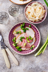 Appetizers for vodka, bacon and sauerkraut