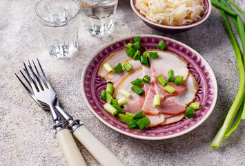 Appetizers for vodka, bacon and sauerkraut