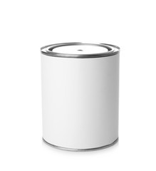 Paint can on white background. Mockup for design