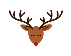 Christmas cute cartoon reindeer head with antlers and red nose