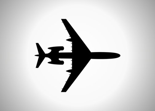Silhouette of a passenger plane, icon. Vector illustration isolated light background.