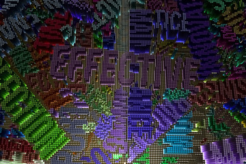 Keyword of Effective. Colorful 3D rendering. Geometric structure block. For graphic design or background, shape composition.