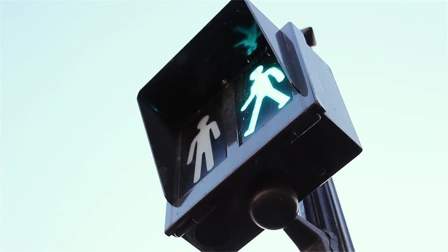 Pedestrian Crossing Lights in Paris. Close-Up. 