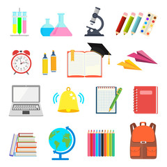 School. Back to school. Set of icons in flat style. Vector stock illustration