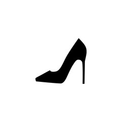 Female high heel shoe simple vector silhouette. Woman high heel shoe black icon.