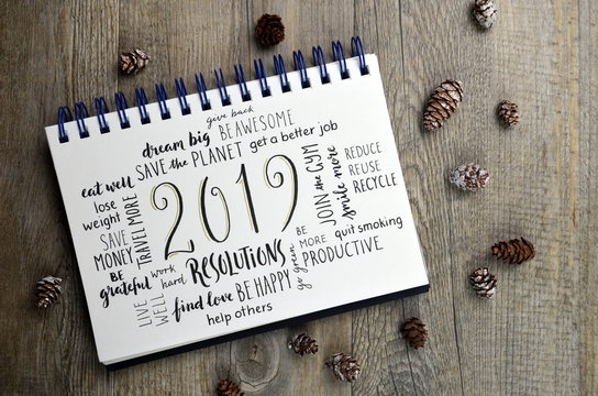 2019 RESOLUTIONS brush calligraphy in notebook