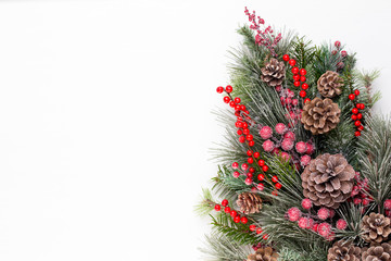 Christmas composition. Stars decorations, on white background. Christmas, winter, new year concept. Flat lay, top view, copy space.