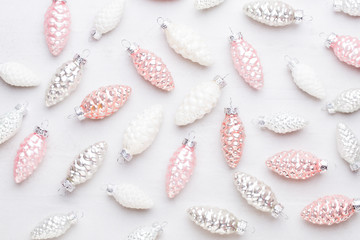 Christmas composition. Gifts, cones decorations on white background. Christmas, winter, new year concept. Flat lay, top view, copy space..  Flat lay. Top view.