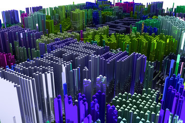 Keyword of Process. Shape composition, geometric structure, block for design texture, background. Colorful 3D rendering.