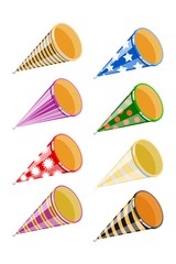 Set of festive crackers on a white background. Collections Bright colorful party poppers. Vector illustration