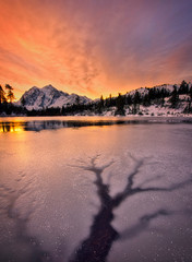 Mt Shuksan as seen from frozen Picture Lake.
