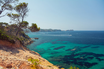 Santa Ponsa, Mallorca, Spain - July 24, 2013: View of the streets resort town of Santa Ponsa in summer