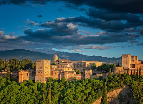 Famous Alhambra in sunset