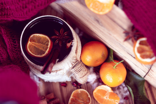 warm winter with tea and tangerines