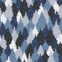 Seamless pattern with forest landscape, camouflage colors