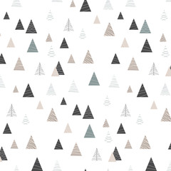 Obraz premium White geometric pattern with creative fir trees for Christmas and New Year design.