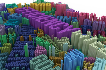 Fototapeta premium Keyword of Efficiency. Colorful 3D rendering. Shape composition, geometric structure, block for design texture, background.