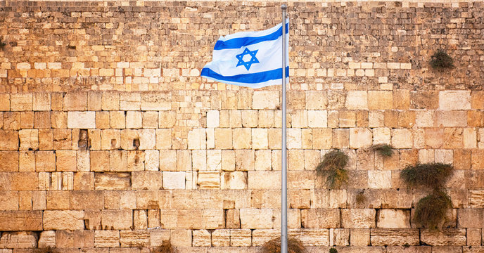 Flag Of Israel In Front Of The Western Wall