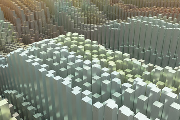 Obraz premium Colorful 3D rendering. Geometric structure block. For graphic design or background, shape composition.