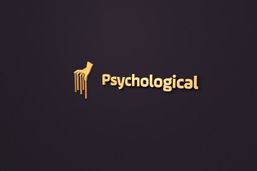 3D illustration of Psychological, orange color and orange text with dark background.