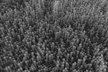 Background abstract shape composition, geometric structure block for design, graphic resource. Gray or black and white b&w 3D rendering.