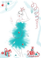 Woman in fantasy christmas dress