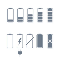 discharged to fully charged batteries, isolated vector icons