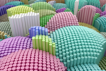 Fototapeta premium Colorful 3D rendering. Background abstract shape composition, geometric structure block for design, graphic resource.