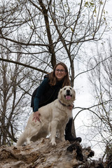 Woman and golden retriever