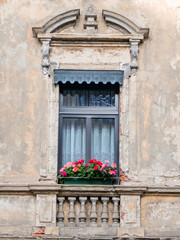 Fototapeta na wymiar Germany Thuringen, beautiful window with flowerpot of vintage residential building