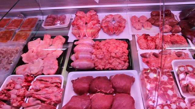 Tripe and offal for sale. Sagrada Familia market. Holy Family, Barcelona, Catalonia, Spain.