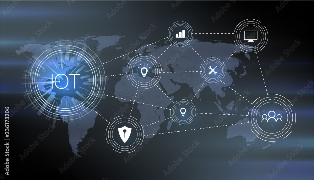 Poster internet of things (iot) and networking concept for connected devices. spider web of network connect