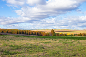 autumn rural landscape in Chuvashia in Russia, shot on a clear day with variable clouds