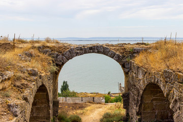 Fototapeta na wymiar Crimea. Walls and towers of the ancient fortress Enikale in Kerch