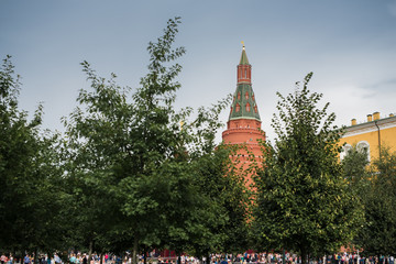 Russia, Moscow - August 2016: Corner Arsenal Tower at Red Square