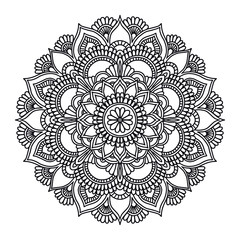 Mandala. Circle ethnic ornament. Hand drawn traditional indian round element. Spiritual meditation yoga henna theme. Unique print. Template for coloring.
