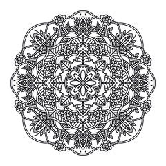Mandala. Circle ethnic ornament. Hand drawn traditional indian round element. Spiritual meditation yoga henna theme. Unique floral print. Template for design.