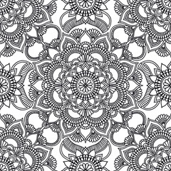 Kaleidoscope. Mandala pattern. Ethnic ornament. Hand drawn traditional indian wallpaper. Spiritual meditation yoga henna theme. Unique print. Template for coloring.