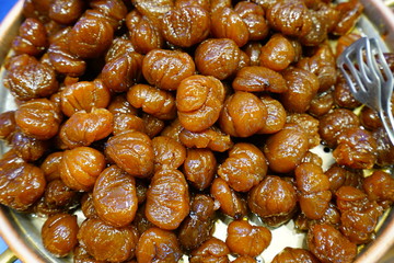 Marrons glaces candied chestnuts in an Italian candy store