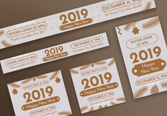 New Year Web Banner Layout with Christmas Decoration Elements