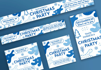 Christmas Web Banner Layout with Snowflake and Christmas Tree Elements