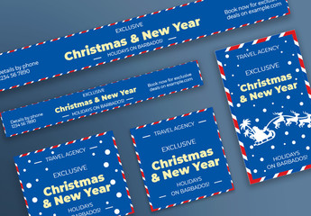 Christmas Web Banner Layout with Santa and Deer Elements