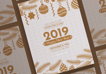 New Year Poster Layout with Christmas Decoration Elements