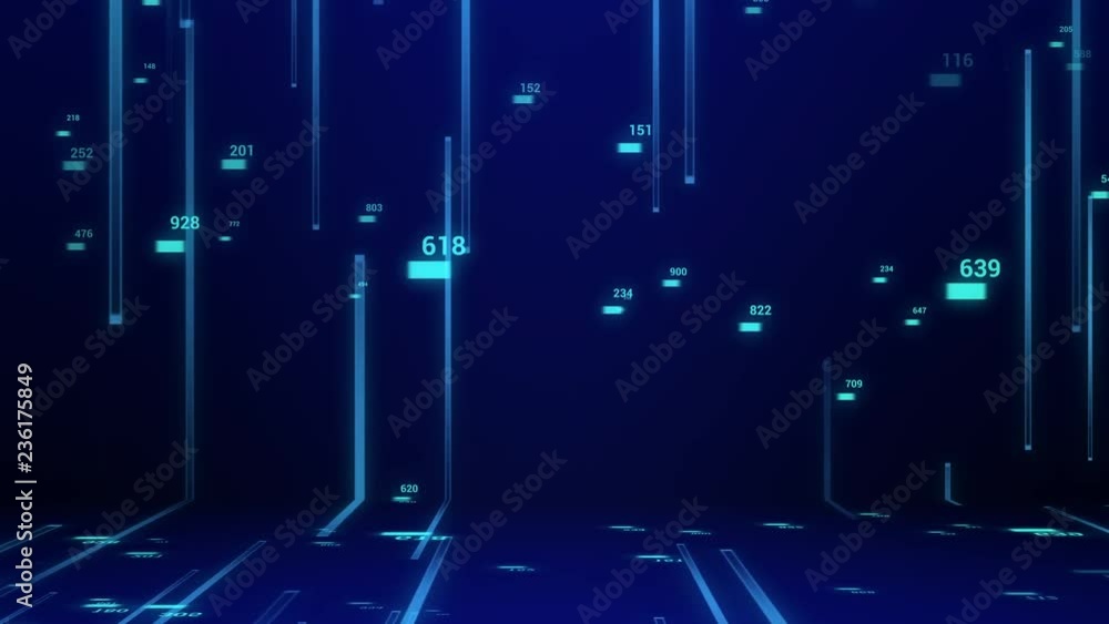 Poster abstract field of binary code and stock market economy background with random number