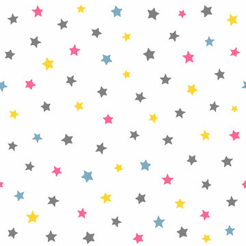 Repeated coloured stars. Cute seamless pattern for kids.