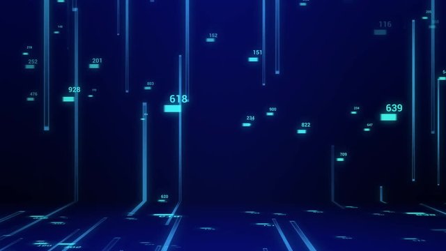 abstract field of binary code and stock market economy background with random number