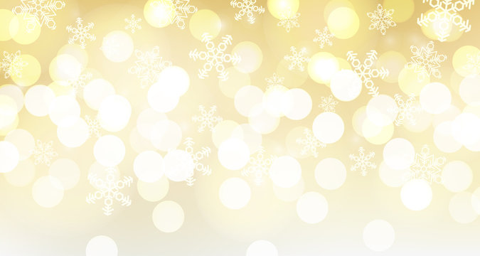 Gold christmas background with snowflakes.
